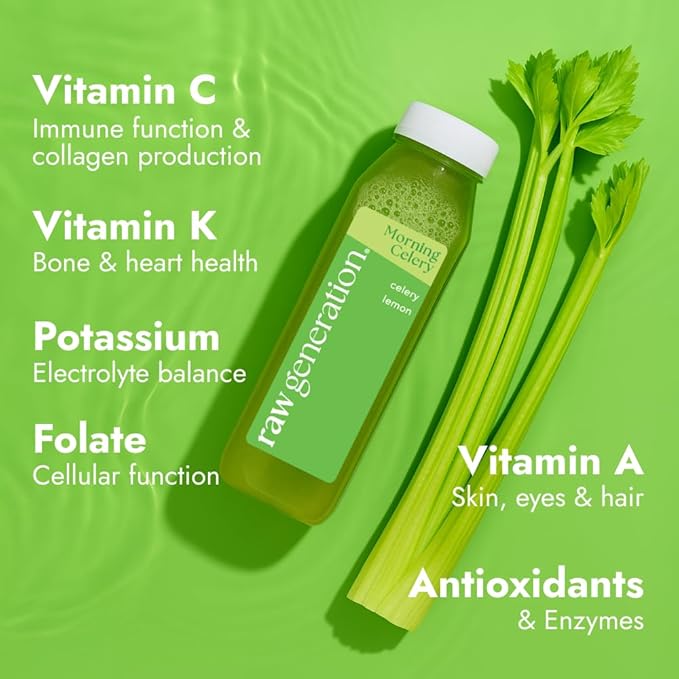 Raw Generation 100% Raw Celery Juice – Improves Acid Reflux and Gut Health | Single Ingredient | Never From Concentrate (18 Bottles)