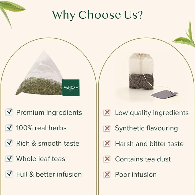 VAHDAM Mint Green Tea Bags (100 Count) 100% Pure Leaf Tea High Grown Low Caffeine Non GMO Gluten Free | Plant-Based Pyramid Tea Bags | Direct from Source