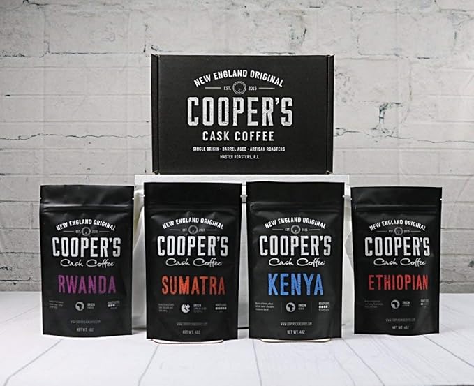 Gourmet Coffee Sampler Gift Box Set - Whole Bean Coffee - 4 Bags 1Lb Total and Cold Brew Coffee Box Set - Colombian Peruvian Guatemalan Ground Coarse for Cold Brew - 6 Filter Bags Included - 1.5 lbs