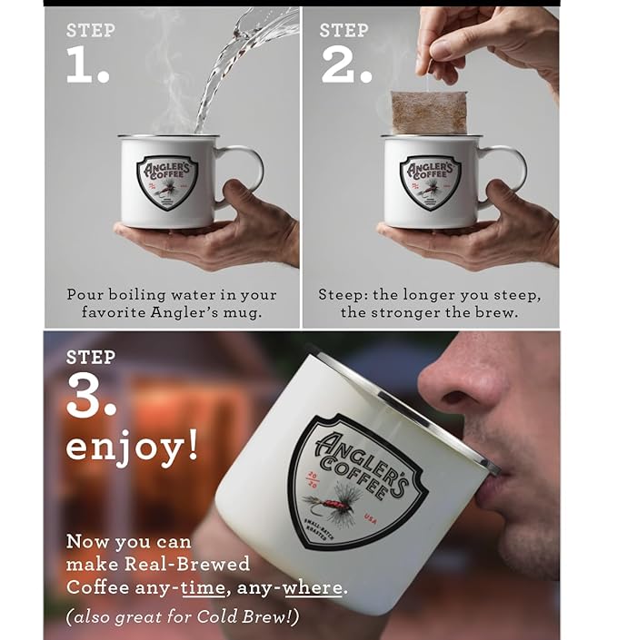 Angler’s Coffee Bassheads Single Serve Med-Roast Fresh Brew Coffee Pouch - Carefully Roasted Freshly Ground &amp Nitro-Flushed Quality Coffee - Just add Water - 10 ct