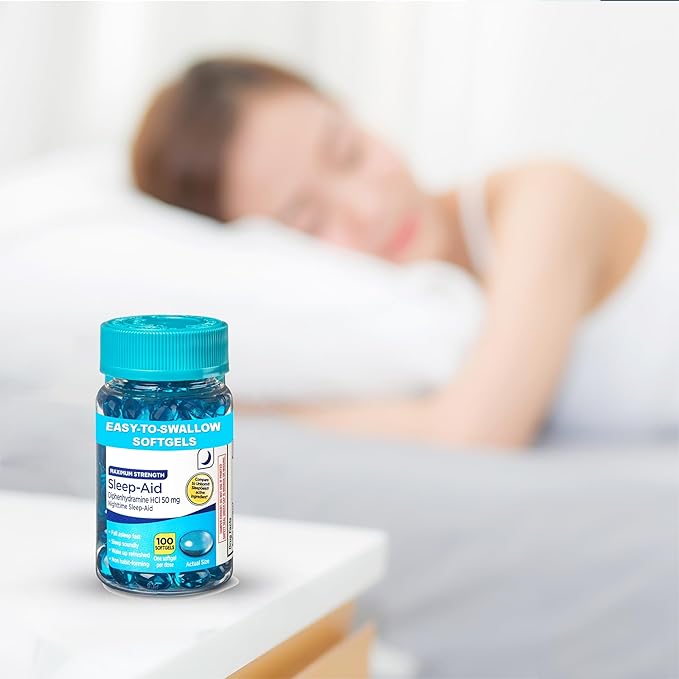 Maximum Strength Nighttime Sleep-Aid Softgels 50 mg Diphenhydramine HCl – 100 Count (100-Day Supply) – Non-Habit Forming Sleep Support – Helps You Fall Asleep Fast &amp Stay Asleep All Night