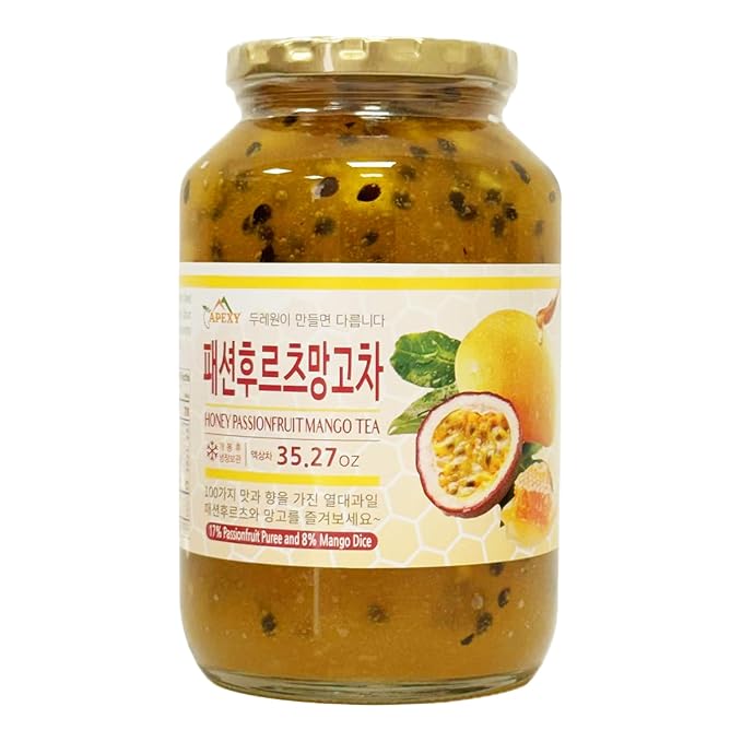 Apexy Korean Honey Passionfruit Mango Tea Made with Real Fruit No Artificial Colors – Tropical Drink Base Dessert Topping Smoothies Cocktails Yogurt Made in KOREA 35.27oz (1kg). (Passion Fruit Ma