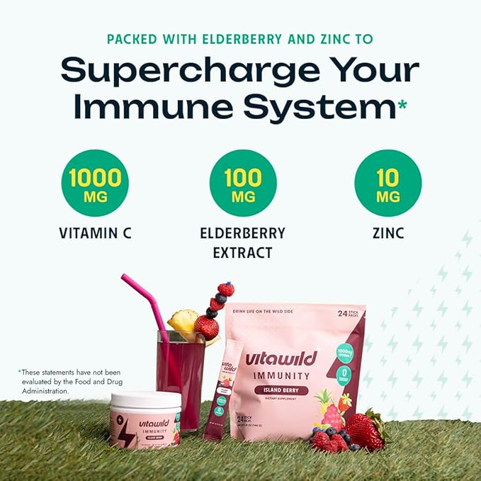 Immunity + Hydration Electrolyte Drink | Elderberry &amp Zinc Immune Support Hydration Packets | Vitamin C 1000mg | Immune Support Supplement | Emergency Elderberry Vitamin C and Zinc