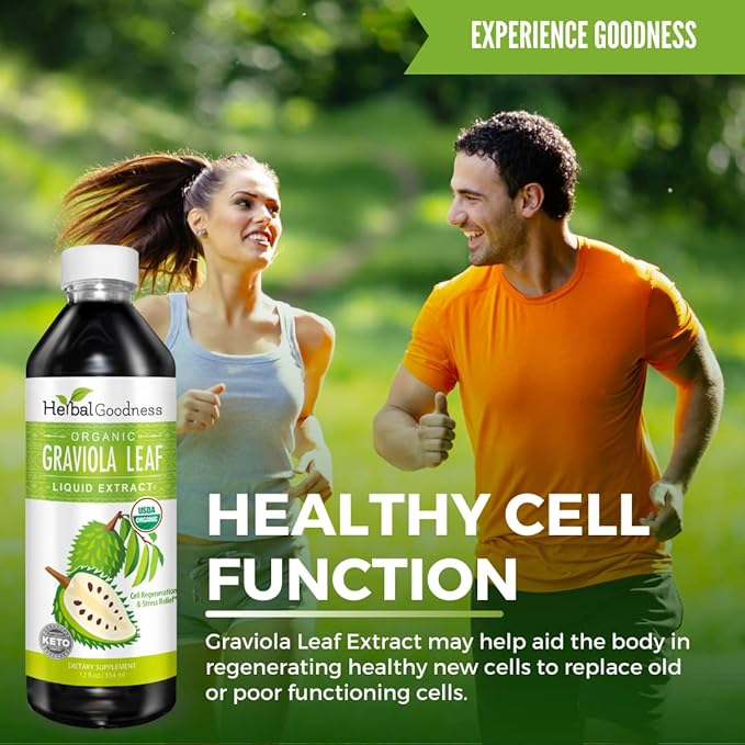 Herbal Goodness Graviola Leaf Extract 15X Strength - Soursop (Guanabana) Leaves Liquid USDA Organic Non-GMO Kosher Cell Support &amp Regeneration &amp Stress Relief Immune Boost 12(12oz) btls