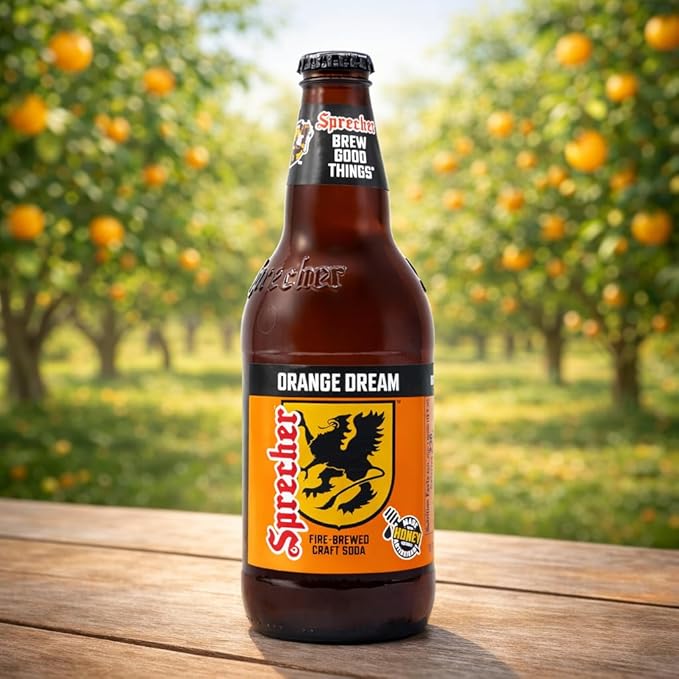 Sprecher Orange Dream Soda in 16 fl oz Glass Bottles (12 Pack) Fire Brewed Craft Orange Cream Soda with Real Honey Naturally Flavored Gourmet Soft Drink