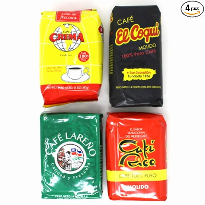 Puerto Rican Ground Coffee Variety Pack - 4 Local Favorites in 14 Ounce Bags (Lareno Rico Coqui and Crema)