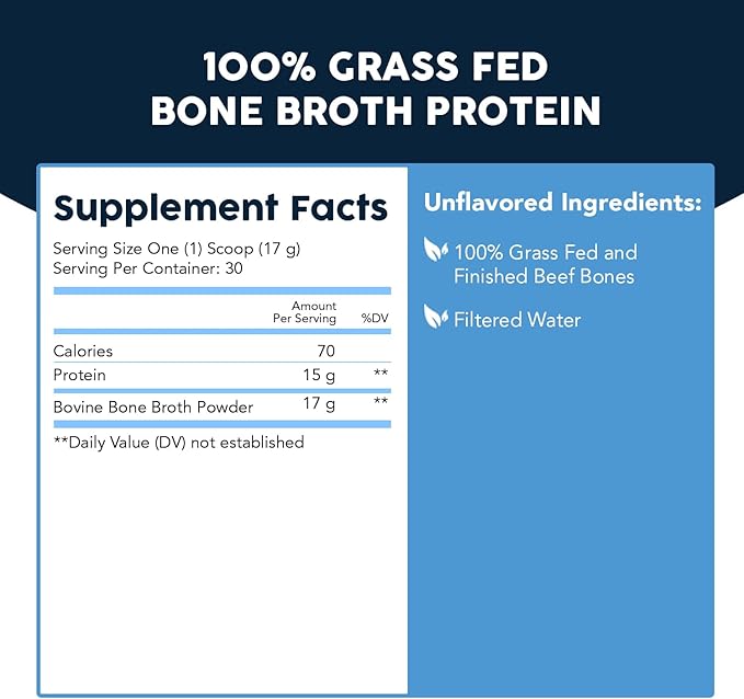Paleovalley 100% Grass Fed Beef Bone Broth Protein Powder - Rich in Collagen Peptides for Hair Skin Gut Health Bone and Joint Support - 15g Protein Per Serving - No Gluten or GMOs