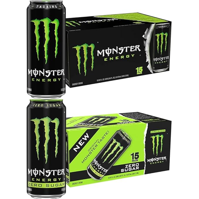 Monster Energy Drink Green Original16oz (Pack of 15) + Monster Energy Zero Ultra 16oz (Pack of 15) | Monster Energy Bundle (Pack of 30)