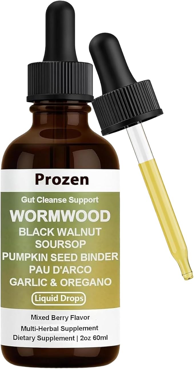 Prozen Wormwood Gut Cleanse Liquid Drops Black Walnut Wormwood Clove Liquid Extract with Soursop &amp Oregano Oil - Supports Digestive Health Energy Boost - 2 Fl Oz (1)