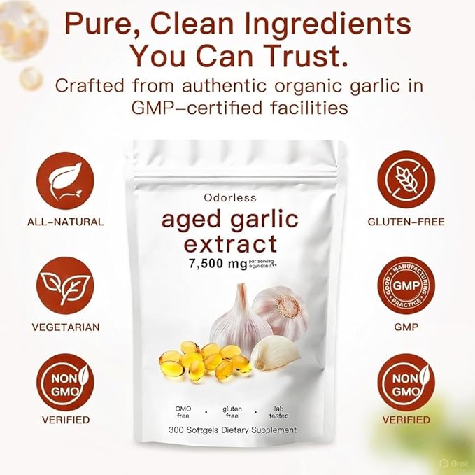 Aged Garlic Extract 300 Softgels – Odorless Organic Garlic Supplement 2-Year Matured – Vegetarian Non-GMO All-Natural (2PCS)