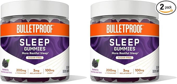Bulletproof Sugar-Free BlackBerry Flavor Sleep Gummies 60 Count Keto Supplement for Sleep Support (Pack of 2)