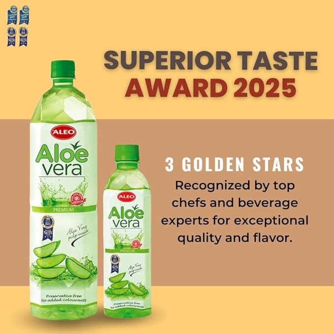 ALEO 0.5L x 24 Premium Aloe Vera Drink - Natural No Preservatives No Artificial Colors Superior Taste Award 2025