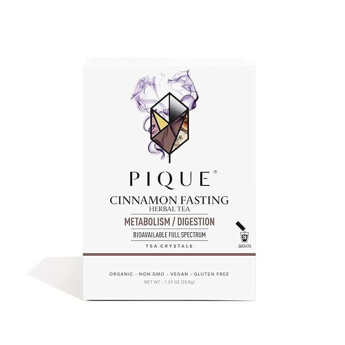 Pique Organic Cinnamon Spice Herbal Tea Crystals - Caffeine-Free Fasting Tea for Healthy Digestion Warming Cinnamon Supports Healthy Metabolism - 28 Single Serve Sticks (Pack of 1)