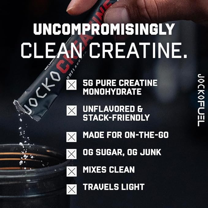 Jocko Fuel Creatine Stick Packs - Creatine Monohydrate Powder Travel Packs for Men &amp Women Supplement for Athletic Performance &amp Muscle Health 30 Servings 150g (Unflavored)
