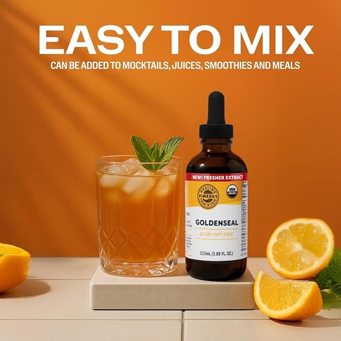Vimergy USDA Organic Goldenseal Tincture Herbal Supplement – (57 Servings) – Vegan Alcohol-Free Golden Seal herb Drops Great for Tea (115 mL)