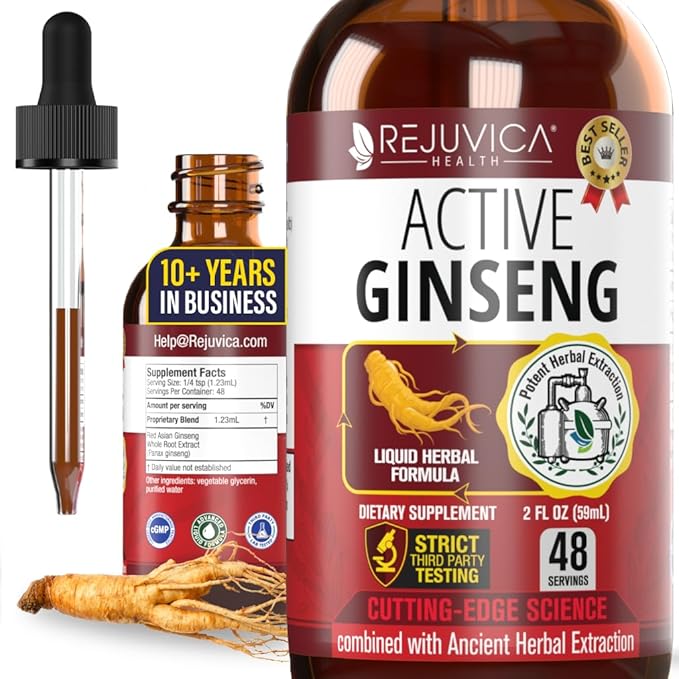 Active Ginseng Korean Red Panax Ginseng with Natural Ginsenosides - All-Natural Advanced Liquid Solution for 2X Absorption - Supports Healthy Energy Vitality Mood and More
