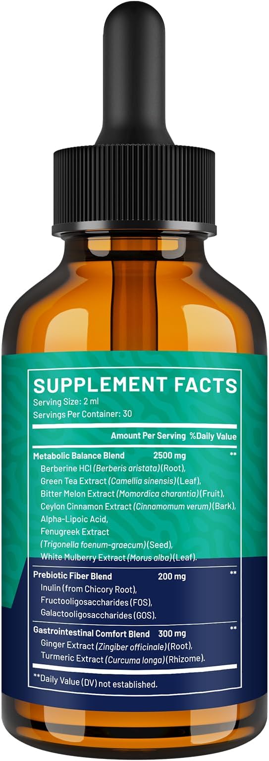 Liposomal Berberine HCL Liquid Drops – Advanced 12-in-1 Herbal Formula with Ceylon Cinnamon Bitter Melon Green Tea &amp More – 4 Fl Oz