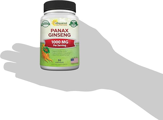 aSquared Nutrition Natural Korean Panax Ginseng (1000mg Max Strength)-90 Capsules Root Extract Complex (Red &amp White) High Dosage Ginsenosides in Seeds Asian Powder SupplementTablet Pills for En