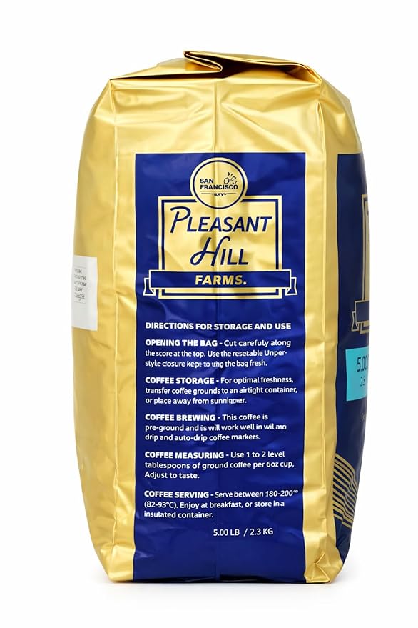 Pleasant Hill Farms Arabica Coffee Ground Full City Roast 100% Arabica Kosher Certified 5 lb Bag – Rich &amp Smooth Flavor