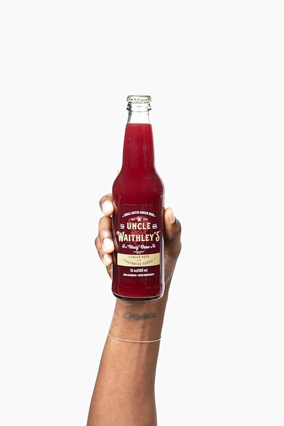 Uncle Waithley's Caribbean Ginger Beer with Hibiscus Mocktails Non-Alcoholic Drinks Ginger Beer Soft Drink Healthy Refreshing Non-Alcoholic Drinks and Beverages (24 Pack 355ml Each)