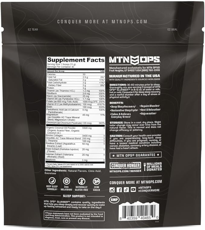 MTN OPS Slumber Sleep Aid for Muscle Recovery &amp Deep Sleep Sleepy Cider Sleep Support Powder Drink Mix 30 Servings