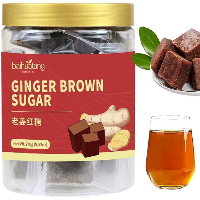 Baihuatang Premium Handmade Ancient Brown Sugar Ginger Tea Traditional Yunnan Handmade Black Sugar Ginger Tea Cubes | 270g | Pure Raw Sugarcane | No Additives | Individually Wrapped | Soothing for Col