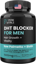 DHT Blocker for Men | Ultra Potent Hair Growth Formula | Saw Palmetto Biotin Pumpkin Seed Herbal Extracts | Natural Hair Loss Supplements | Hair Regrowth Vitamins | Made in The USA | 90 Capsules