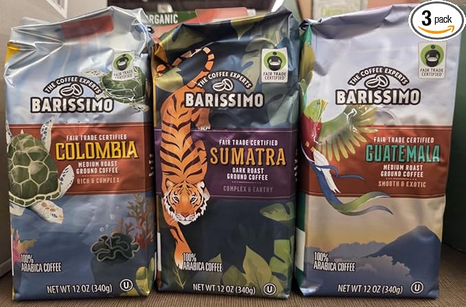 Barissimo The Coffee Expert Columbia Sumatra Guatemala Ground Coffee 12oz 340g (Three Bags)