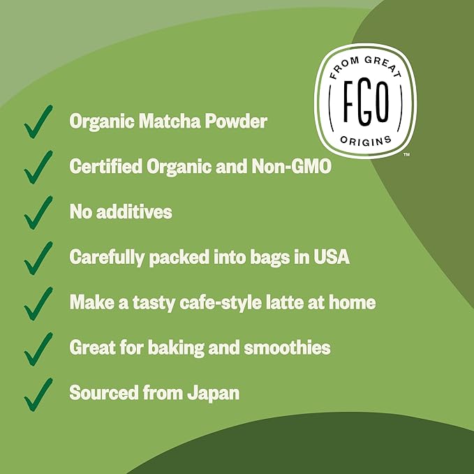 FGO Organic Matcha Green Tea Powder Japanese Culinary Grade for Cooking Baking and Smoothies 4 Ounce Resealable Bag Packaging May Vary (Pack of 1)