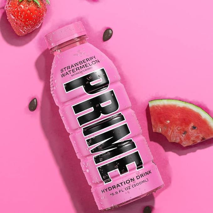 PRIME Hydration STRAWBERRY WATERMELON Sports Drinks Electrolyte Enhanced for Replsnishing Fluids 250mg BCAAs B Vitamins Antioxidants Low Sugar 16.9 Fl Oz 12 Pack