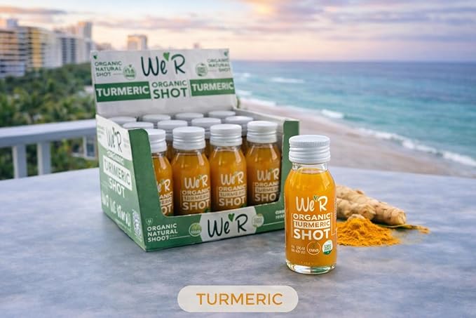WE'R Organic TURMERIC Shot Certified Organic &amp Non-GMO. 2Fl Oz Each (12 Pack / 24Fl Oz Total)