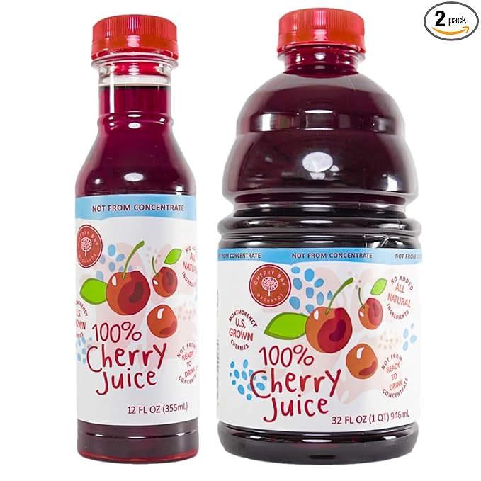 Cherry Bay Orchards - Tart Montmorency Unsweetened Cherry Juice 32 oz Plus 12 Oz Bottle - Not from concentrate | All Natural Ingredients Gluten Free GMO Free Natural Antioxidants