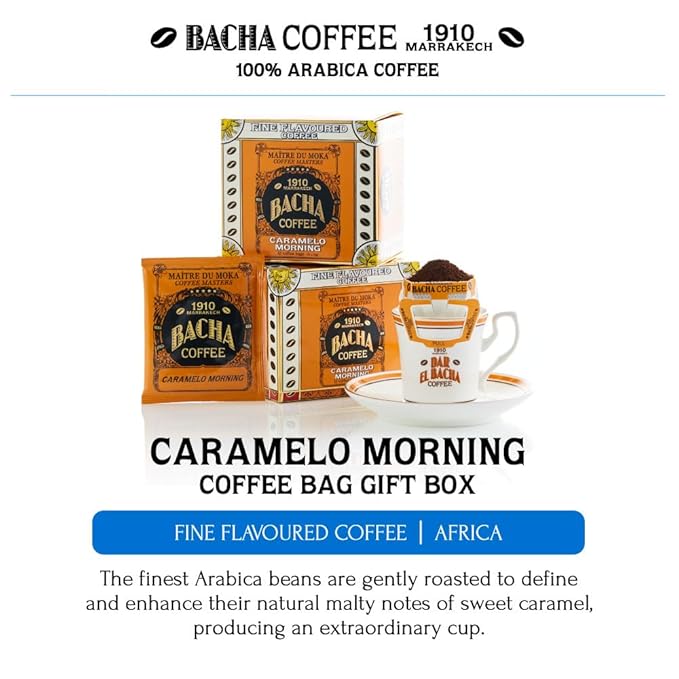 Bacha Coffee | Caramelo Morning Fine Flavoured Medium Roast 100% Arabica Specialty Coffee 12 Coffee Drip Bags Gift Box