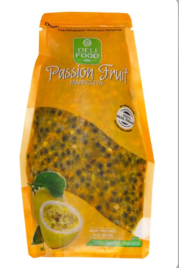 Deli Food Passion Fruit Maracuya Pulp 100% Real Fruit 16 oz For Juices Smoothies and Shakes Keep Refrigerated