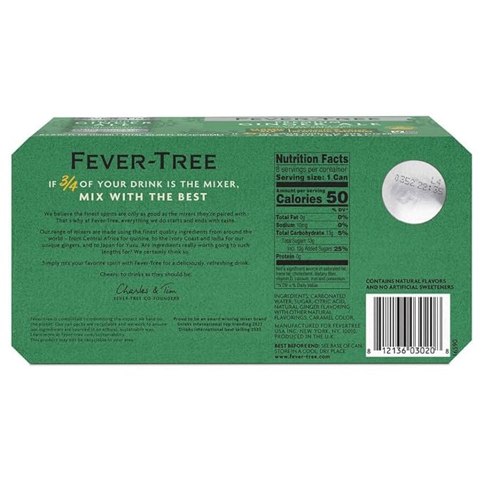 Ginger Ale - Premium Quality Mixer - Refreshing Beverage for Cocktails &amp Mocktails. Naturally Sourced Ingredients No Artificial Sweeteners or Colors - 150 ML Cans - Pack of 8
