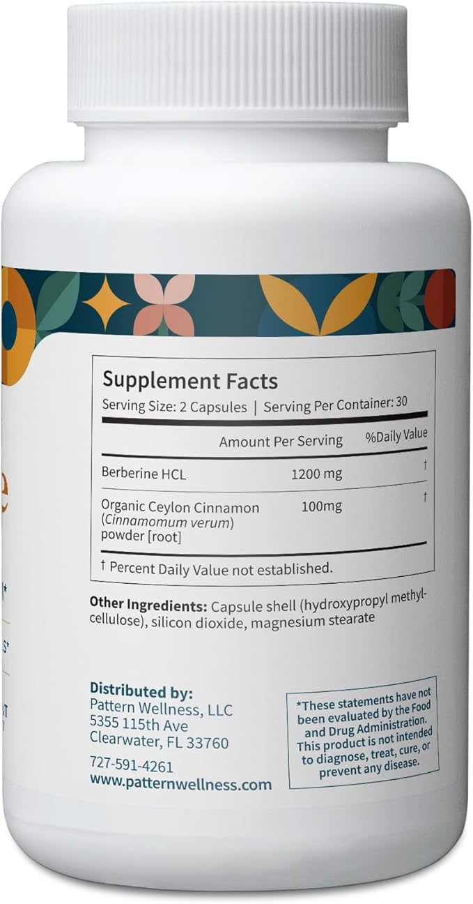 Pattern Wellness Berberine Supplement with Organic Ceylon Cinnamon – Supports Metabolic Balance &amp Circulatory Wellness – Non-GMO Vegan – 180 Vegan Capsules