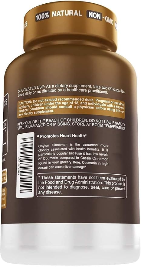 Herbtonics Pure Ceylon Cinnamon Capsules | Immune System Healthy Weight Management | Non-GMO Gluten Free | 1500 Mg - 120 Capsules