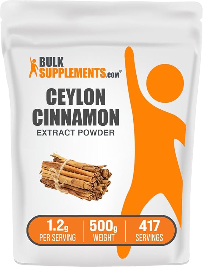 BulkSupplements.com Cinnamon Bark Extract Powder - Ceylon Cinnamon Supplement Herbal Supplement - Vegan &amp Gluten Free 1.2g per Serving 500g (1.1 lbs) (Pack of 1)