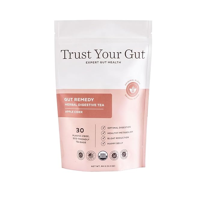 Trust Your Gut Organic Herbal Tea Blend – Lemon Balm Holy Basil Dandelion &amp Ginger Root – Supports Healthy Digestion &amp Gut Balance – Apple Cider 30 Bags