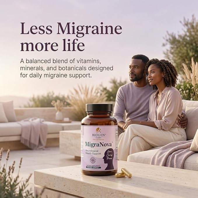 Migraine Support Supplement for Daily Prevention and Migraine Relief Support | Magnesium Riboflavin B2 &amp B6 CoQ10 and Feverfew | NeuroCalm Blend | Made in USA | MigraNova