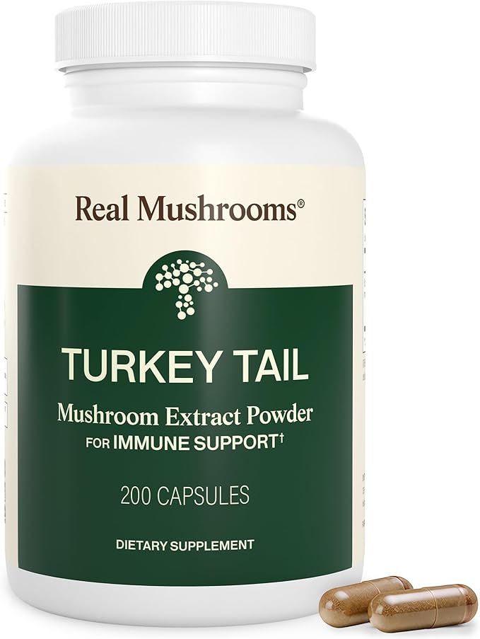 Real Mushrooms Turkey Tail Capsules – Organic Mushroom Extract for Daily Wellness Gut Harmony Energy Support – Vegan Non-GMO No Fillers – Turkey Tail Extract 200 Count Mushroom Supplement