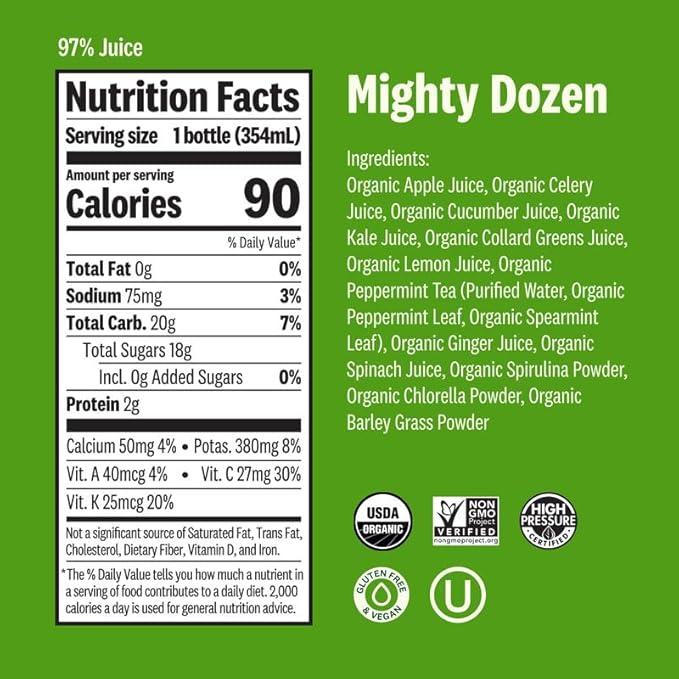 Suja Organic Juice Variety Pack | 6 Mighty Dozen 6 Ginger Love and 6 Citrus Immunity | Plant-Based &amp Gluten-Free (12 fl oz Pack of 18 total)