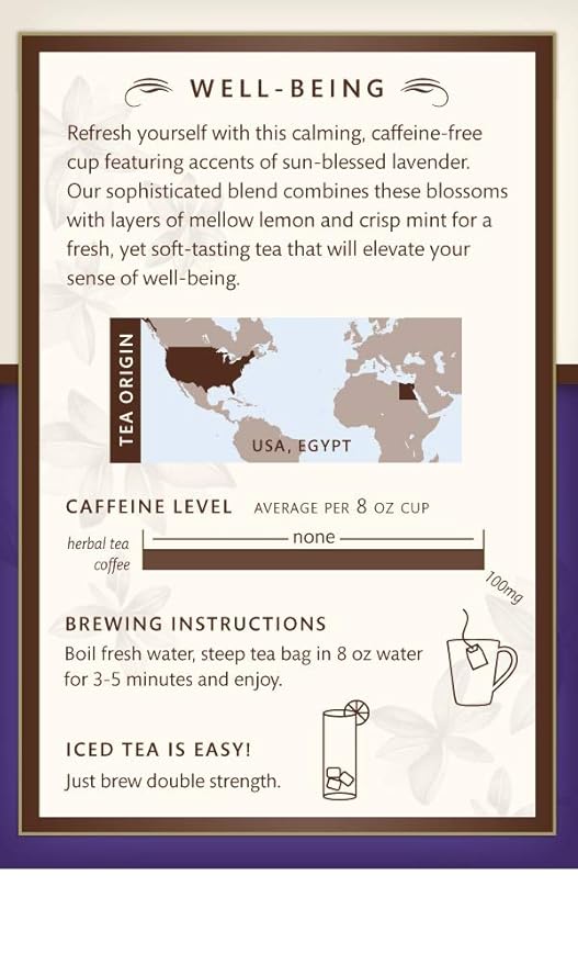 Choice Organic Teas Herbal Tea 16 Tea Bags Lemon Lavender Mint Caffeine Free
