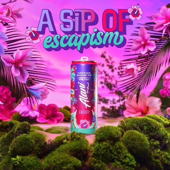 New Alani Energy Drinks Cotton Candy Hawaian Shaved Ice Pink Slush Variety Pack Sugar-Free Low-Calorie 200mg Caffeine Energy Boost Drink 12 fl oz (Pack of 6)