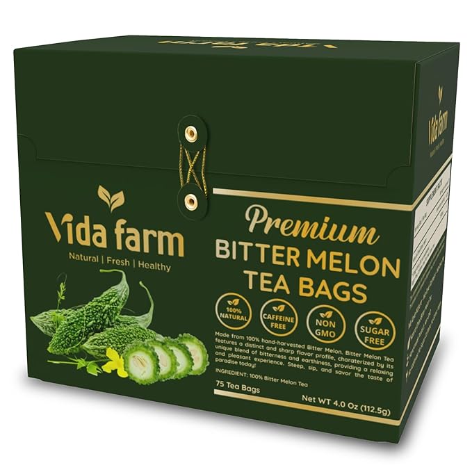 VIDA FARM 75 Premium Bitter Melon Tea Bags Zero Sugar Tea Handpicked 100% Pure and Natural Dried Bitter Melon Non-GMO No Caffeine Gluten-Free Vegan