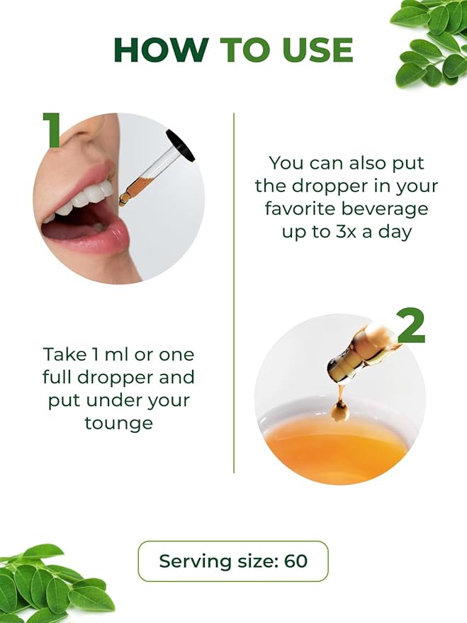 PURA VIDA MORINGA Leaf Extract Liquid Drops - USDA Organic Certified - Highly Purified Bioavailable &amp Faster Absorption than Moringa Powder or Capsules - Single Origin Moringa Oleifera Leaves Ext