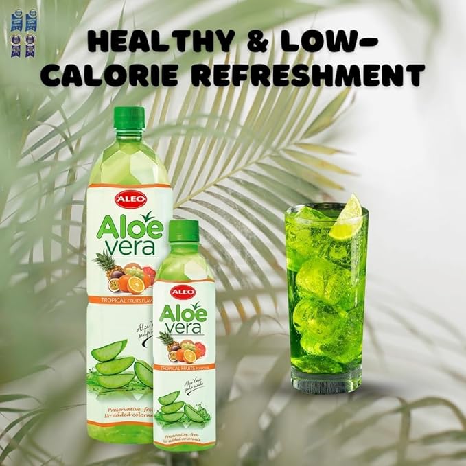 ALEO 0.5L Premium Tropical Fruits Aloe Vera Drink - Natural No Preservatives No Artificial Colors Superior Taste Award 2025
