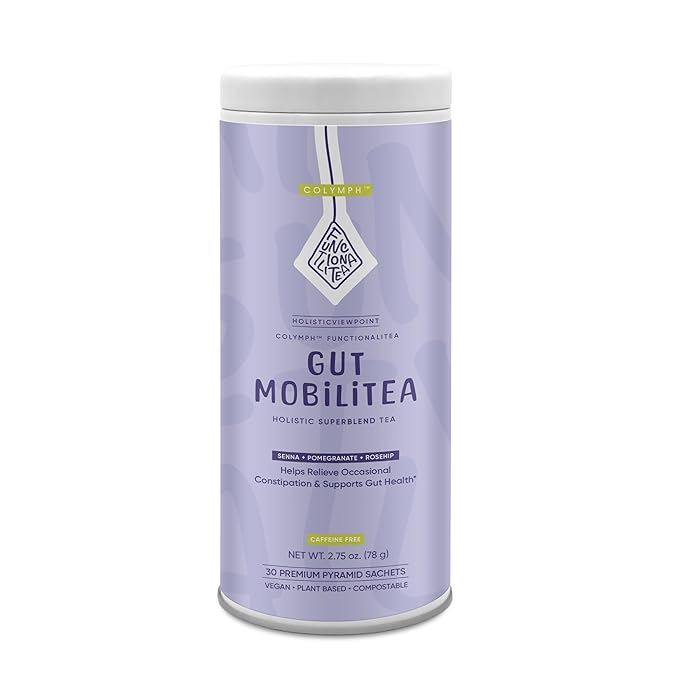The CoLymph® Gut Mobilitea: Functional Herbal Tea for Occasional Constipation Bloating Gas Gut Health &amp Digestion Senna Pomegranate Hibiscus Tea 30 Compostable Tea Bags