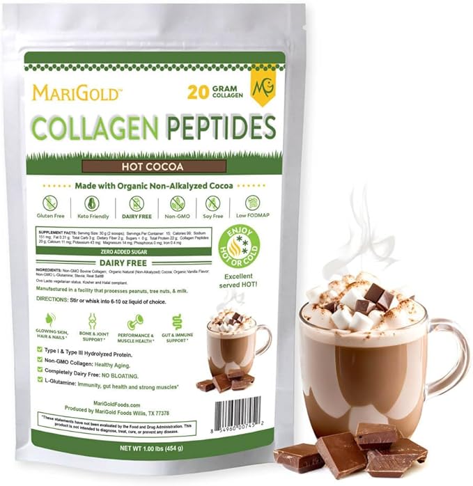 MariGold Hot Cocoa and Peanut Butter Collagen Bundle Grass-fed Type I &amp III Collagen Peptides