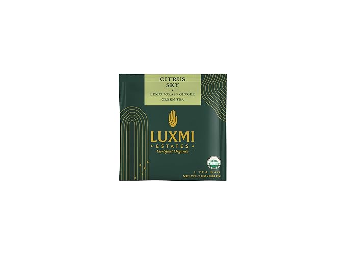 Luxmi Estates Citrus Sky Organic Lemongrass Ginger Green Tea (90 Tea Bags) Mildly Caffeinated Tea Bags For Detox Cleansing and Digestion With Certified Organic Darjeeling Makaibari Green Tea